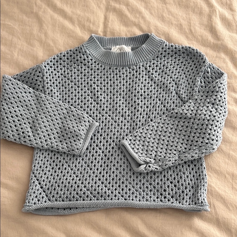 Light Blue Open-Knit Crewneck Sweater by Zara